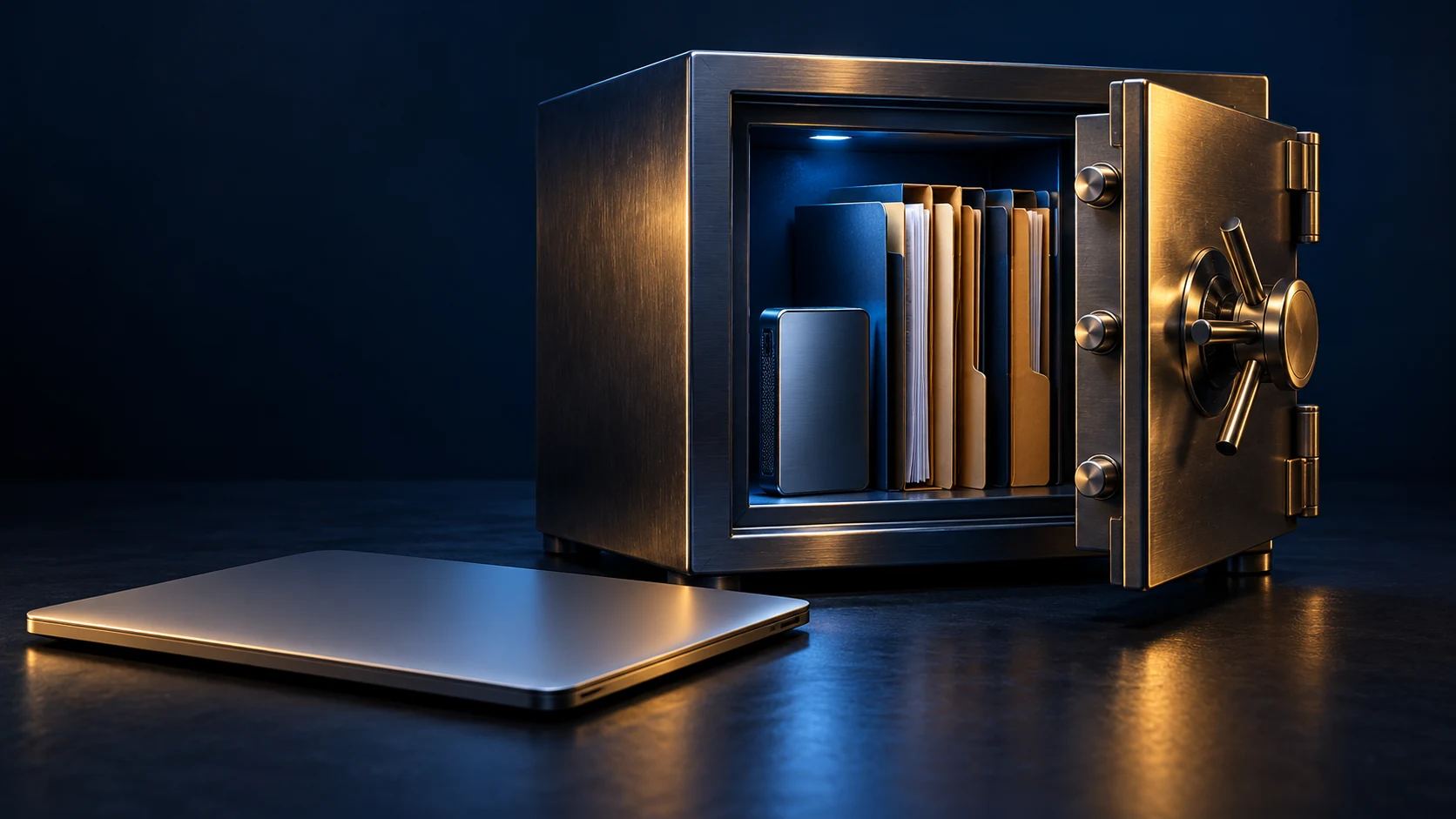 Secure digital vault representing protected backup copies